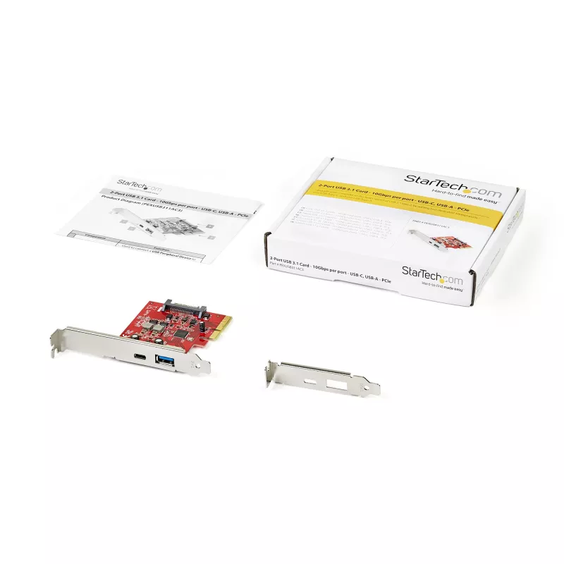 StarTech.com 2-Port 10Gbps USB-A & USB-C PCIe Card - USB 3.1 Gen 2 PCI Express Type C/A Host Controller Card Adapter - USB 3.2 Gen 2x1 PCIe Expansion Add-On Card - Windows, macOS, Linux