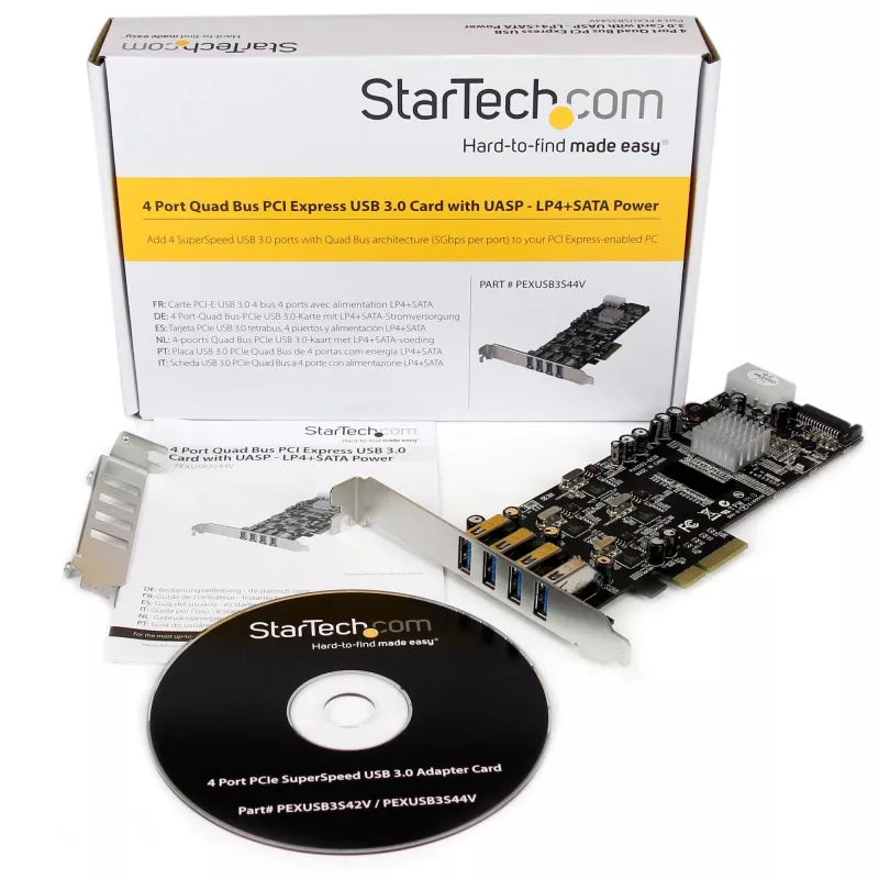Karta PCIe StarTech.com z 4 portami USB 3.0 i 4 dedykowanymi kanałami 5 Gb/s (USB 3.1 Gen 1) - UASP - zasilanie SATA / LP4 - karta adaptera PCI Express