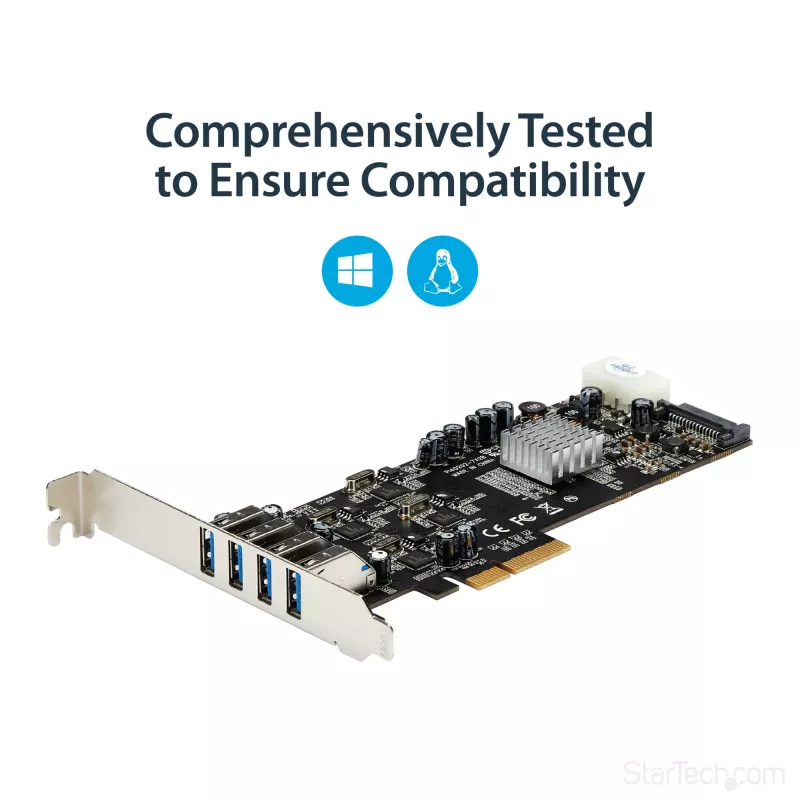 Karta PCIe StarTech.com z 4 portami USB 3.0 i 4 dedykowanymi kanałami 5 Gb/s (USB 3.1 Gen 1) - UASP - zasilanie SATA / LP4 - karta adaptera PCI Express