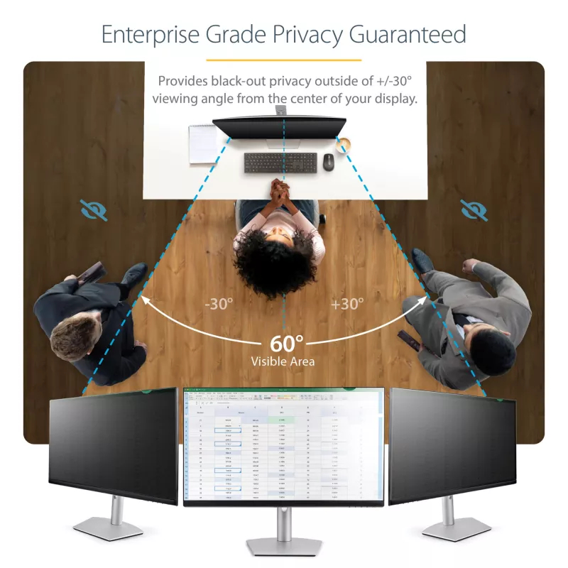 StarTech.com Filtru prywatyzującego na monitor na wyświetlacz 24 cale – Filtr bezpieczeństwa ekranu komputera – Folia ochronna redukująca niebieskie światło – Panoramiczny 16:10 – Matowy/błyszczący – +/-30 stopni