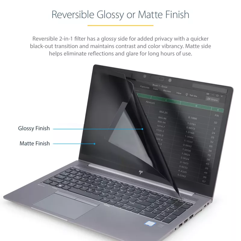 StarTech.com Filtry prywatyzujące do laptopa 15,6 cala - Magnetyczny, odłączalny filtr bezpieczeństwa wyświetlacza laptopa - Osłona redukująca niebieskie światło - 16:9 - Matowa/błyszcząca - +/-30 stopni
