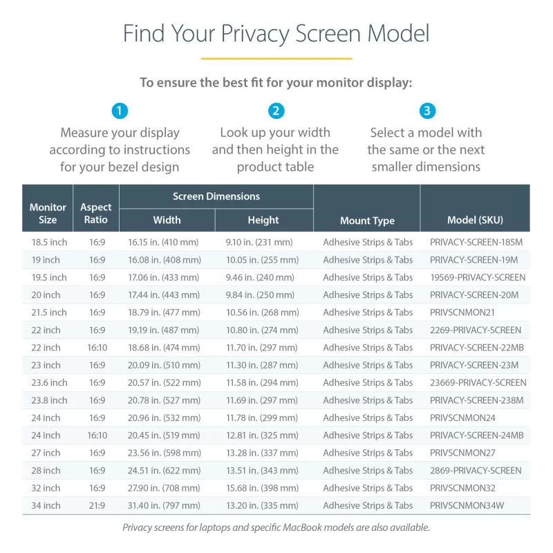 StarTech.com Monitor Privacy Screen for 24 inch PC Display - Computer Screen Security Filter - niebieski Light Reducing Ochrona ekranu Film - 16:9 Widescreen - Matte/Glossy - +/-30 Degree