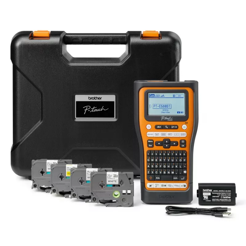 Drukarka etykiet Brother PT-E560BTSP, transfer termiczny, 180 x 180 DPI, 30 mm/s, przewodowa i bezprzewodowa, HSE/TZe, Bluetooth, QWERTY