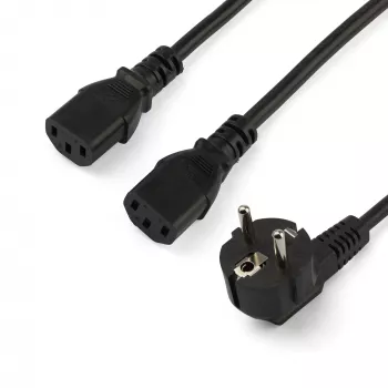 StarTech.com Przewód zasilający Y do komputera, 2 m, 18AWG, EU Schuko na 2x C13, 10 A 250 V, czarny zamienny przewód zasilający AC, kabel zasilający do drukarki, kabel do zasilacza PC, kabel zasilający do monitora – z listą UL