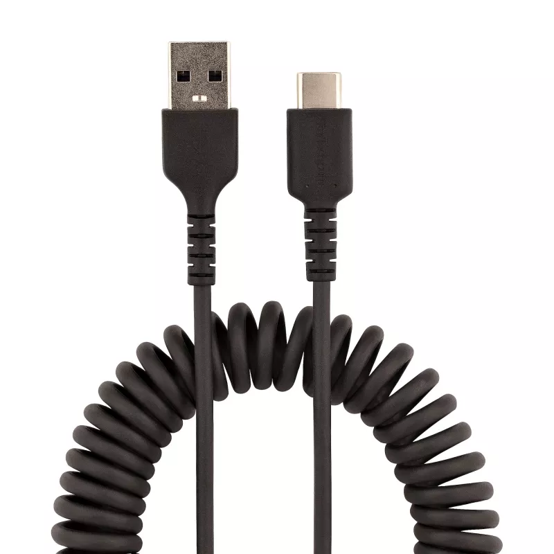 Kabel do ładowania StarTech.com 1m USB A na USB C, zwijany, wytrzymały, szybkie ładowanie i synchronizacja, wysokiej jakości kabel USB 2.0 A na USB Type-C, wzmocniony włóknem aramidowym, trwały kabel męsko-męski USB
