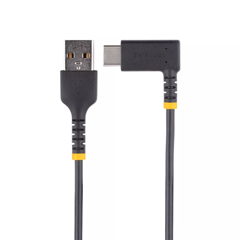 StarTech.com Kabel ładujący USB A do C 1m pod kątem prostym – Wytrzymały kabel USB-C do szybkiego ładowania – Czarny USB 2.0 A do Type-C – Wzmocniony włóknem aramidowym – 3A – Przewód ładujący USB