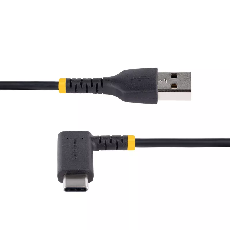 StarTech.com 2 m kabel USB-A na USB-C do ładowania, kątowy - Wytrzymały kabel USB-C do szybkiego ładowania - Czarny USB 2.0 A na Type-C - Wzmocniony włóknem aramidowym - 3 A - przewód do ładowania USB