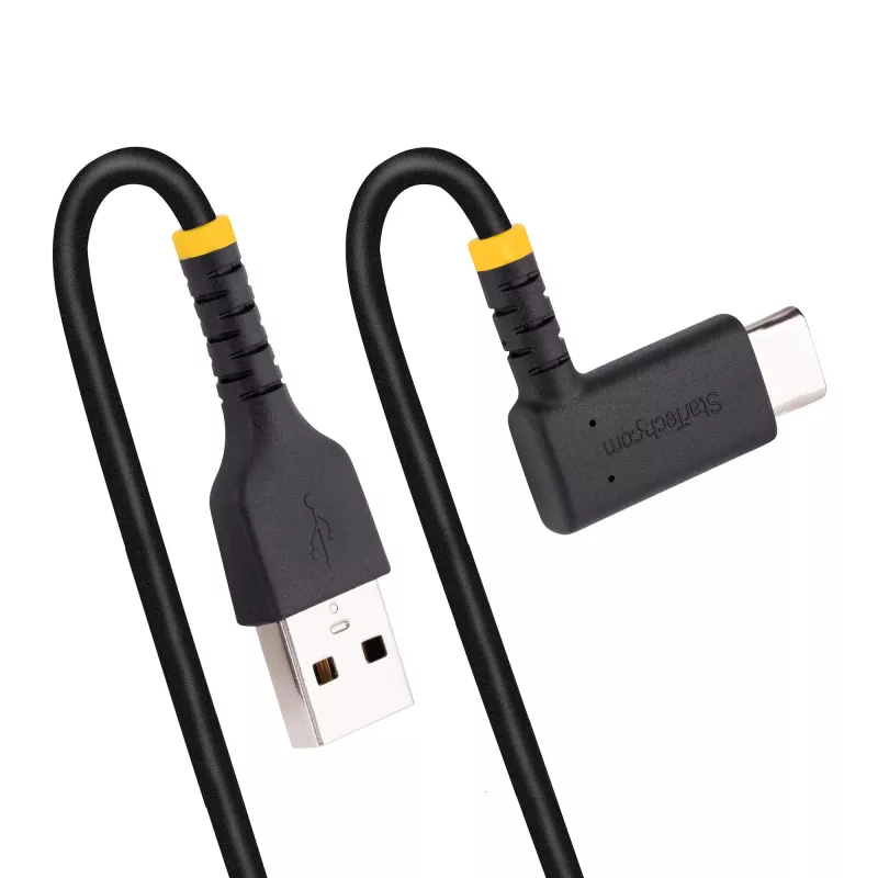 StarTech.com 2 m kabel USB-A na USB-C do ładowania, kątowy - Wytrzymały kabel USB-C do szybkiego ładowania - Czarny USB 2.0 A na Type-C - Wzmocniony włóknem aramidowym - 3 A - przewód do ładowania USB