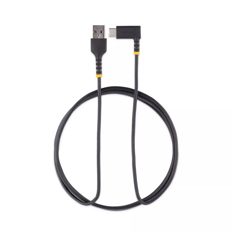 StarTech.com 2 m kabel USB-A na USB-C do ładowania, kątowy - Wytrzymały kabel USB-C do szybkiego ładowania - Czarny USB 2.0 A na Type-C - Wzmocniony włóknem aramidowym - 3 A - przewód do ładowania USB