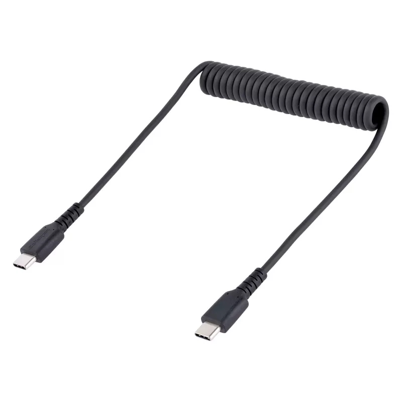 StarTech.com 20in (50cm) USB C Kabel do ładowania, zwijany, wytrzymały, szybkie ładowanie i synchronizacja, kabel USB-C, USB 2.0 Type-C, wzmocniony włóknem aramidowym, trwały kabel męski na męski USB, czarny