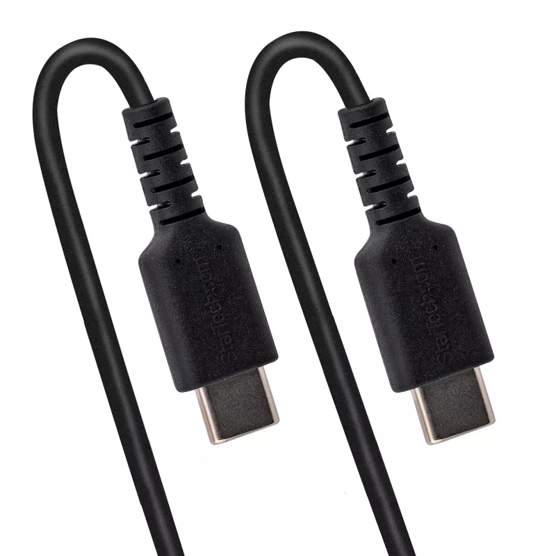 StarTech.com 20in (50cm) USB C Kabel do ładowania, zwijany, wytrzymały, szybkie ładowanie i synchronizacja, kabel USB-C, USB 2.0 Type-C, wzmocniony włóknem aramidowym, trwały kabel męski na męski USB, czarny