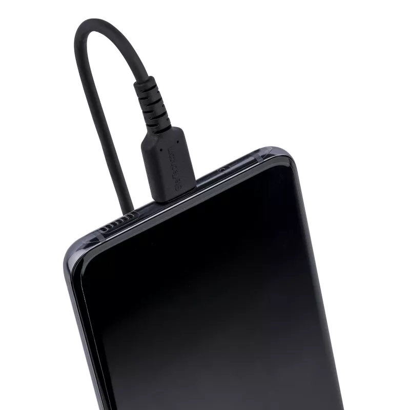 StarTech.com 20in (50cm) USB C Kabel do ładowania, zwijany, wytrzymały, szybkie ładowanie i synchronizacja, kabel USB-C, USB 2.0 Type-C, wzmocniony włóknem aramidowym, trwały kabel męski na męski USB, czarny