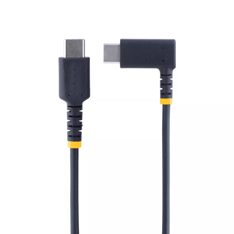 StarTech.com 3ft (1m) kabel ładujący USB-C z kątownikiem – 60W PD 3A – wytrzymały kabel szybkiego ładowania USB-C – czarny USB 2.0 Type-C – wzmocniony włóknem aramidowym – przewód ładujący USB