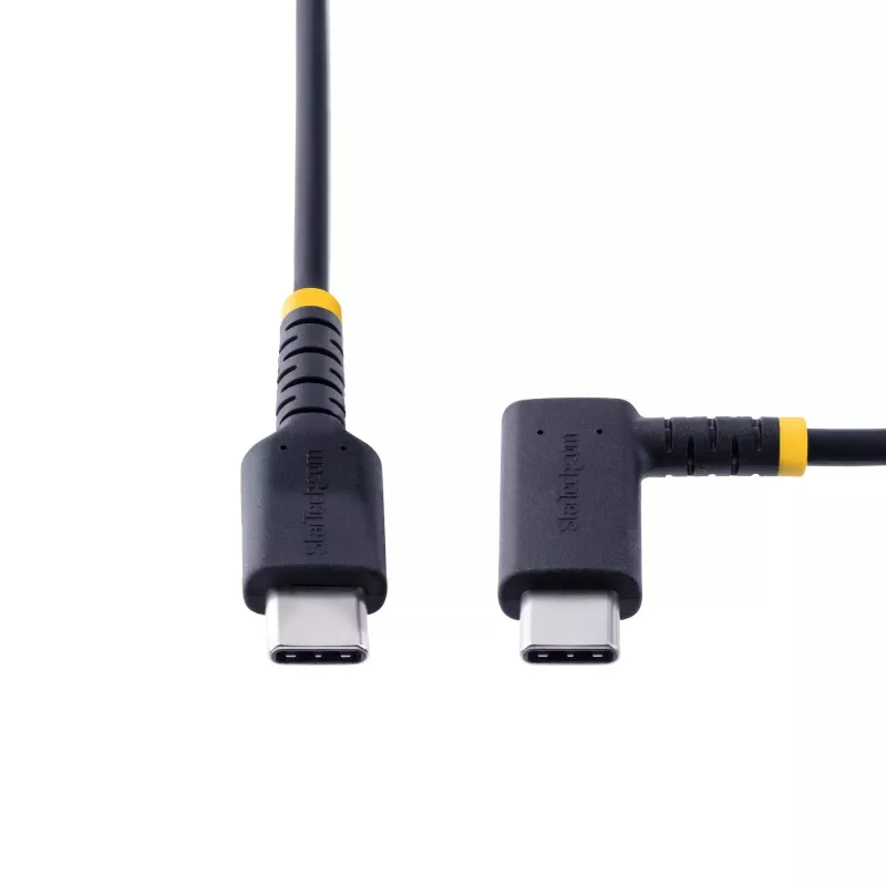 StarTech.com 3ft (1m) kabel ładujący USB-C z kątownikiem – 60W PD 3A – wytrzymały kabel szybkiego ładowania USB-C – czarny USB 2.0 Type-C – wzmocniony włóknem aramidowym – przewód ładujący USB