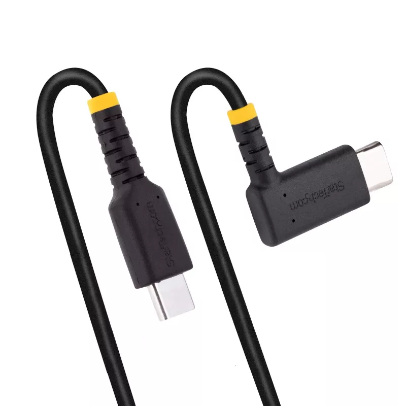 StarTech.com 1,8 m (6ft) Kabel ładujący USB C kątowy - 60W PD 3A - Wytrzymały kabel USB-C szybkiego ładowania - Czarny USB 2.0 Type-C - Wzmocniony włóknem aramidowym - Przewód ładujący USB