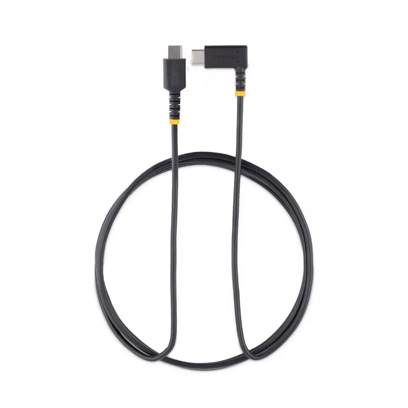 StarTech.com 1,8 m (6ft) Kabel ładujący USB C kątowy - 60W PD 3A - Wytrzymały kabel USB-C szybkiego ładowania - Czarny USB 2.0 Type-C - Wzmocniony włóknem aramidowym - Przewód ładujący USB