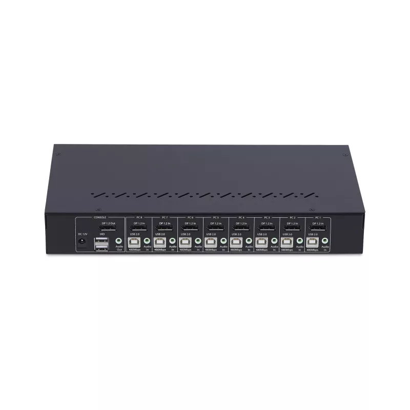 StarTech.com 8-portowy przełącznik KVM DisplayPort z zestawem montażowym do szafy 1U, 4K 60 Hz DP 1.2, przełączanie przyciskowe i skrótami klawiszowymi, 4-portowy hub USB, niezależny od systemu operacyjnego, zgodny z TAA