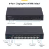 StarTech.com 8-portowy przełącznik KVM DisplayPort z zestawem montażowym do szafy 1U, 4K 60 Hz DP 1.2, przełączanie przyciskowe i skrótami klawiszowymi, 4-portowy hub USB, niezależny od systemu operacyjnego, zgodny z TAA
