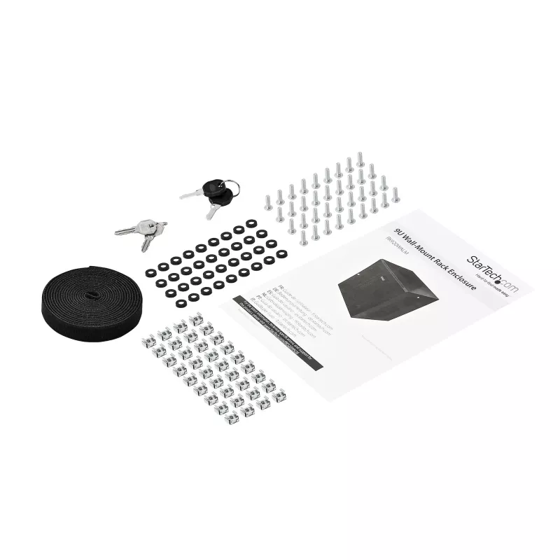 StarTech.com 4-słupkowa 9U szafka sieciowa do montażu ściennego z półką 1U, 19-calowy stojak serwerowy do montażu na ścianie do sprzętu danych / AV / elektronicznego / komputerowego, mała wentylowana obudowa rack