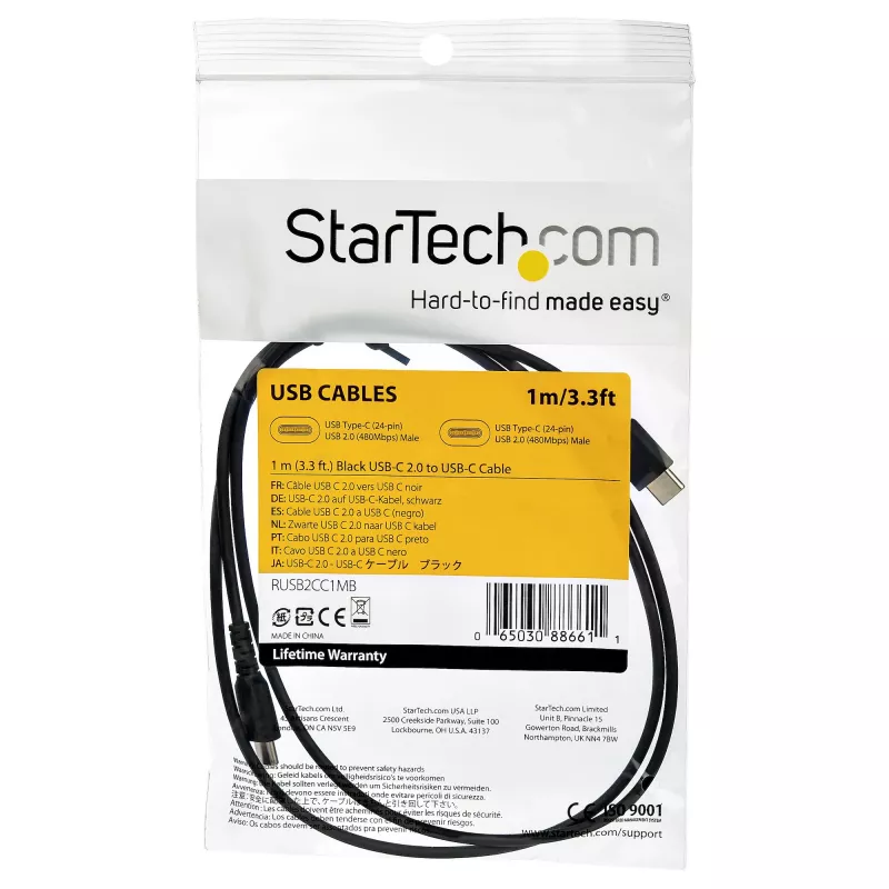 StarTech.com 1m USB A na USB C kabel do ładowania – Wytrzymały szybkie ładowanie i synchronizacja USB 2.0 na USB-C przewód danych – Solidny płaszcz TPE z włóknem aramidowym M/M 3A czarny – Samsung S10, iPad Pro, Pixel