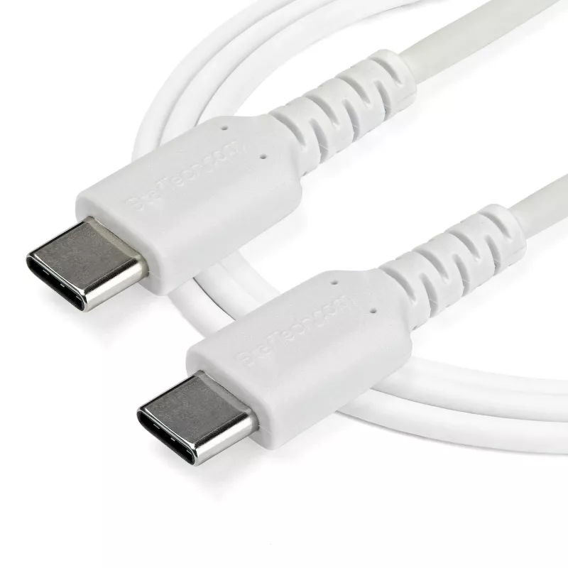 StarTech.com 2m kabel ładujący USB C – Trwały szybkie ładowanie i synchronizacja USB 2.0 Type C do USB C przewód do ładowania laptopa – Osłona TPE Włókno aramidowe M/M 60W Biały – Samsung S10 S20 iPad Pro MS Surface