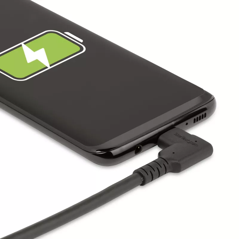 Kabel StarTech.com 2 m USB-C, kątowy, USB 5 Gb/s, Power Delivery 100 W (5 A), 4K 60 Hz DP Alt Mode, wytrzymały przewód USB-C – zgodny z Thunderbolt