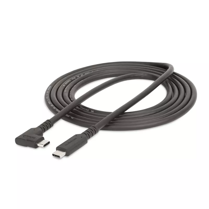 Kabel StarTech.com 2 m USB-C, kątowy, USB 5 Gb/s, Power Delivery 100 W (5 A), 4K 60 Hz DP Alt Mode, wytrzymały przewód USB-C – zgodny z Thunderbolt