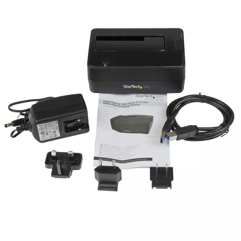 Stacja dokująca StarTech.com Single Bay USB 3.0 do SATA, dok do dysków twardych USB 3.0 (5 Gb/s), zewnętrzna stacja dokująca 2.5/3.5 cala SATA I/II/III HDD/SSD, zatoka na dysk twardy ładowana od góry