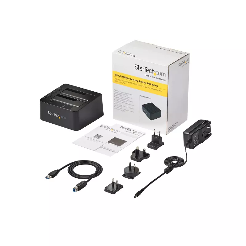 StarTech.com Stacja dokująca dwukieszeniowa USB 3.2 Gen 2 do SATA, USB 10 Gb/s, zewnętrzna do dysków 2,5/3,5 inch SATA I/II/III SSD/HDD, Hot-Swap, górne ładowanie