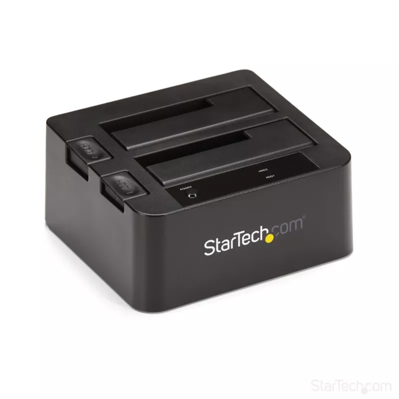 StarTech.com Stacja dokująca dwukieszeniowa USB 3.2 Gen 2 do SATA, USB 10 Gb/s, zewnętrzna do dysków 2,5/3,5 inch SATA I/II/III SSD/HDD, Hot-Swap, górne ładowanie