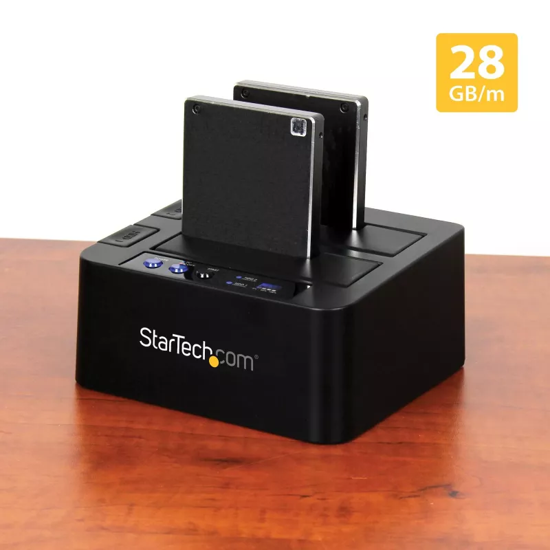 StarTech.com Samodzielny duplikator dysków twardych, dwukieszeniowy kloner/kopiarka HDD/SSD, stacja dokująca USB 3.1 (10 Gb/s) do SATA III HDD/SSD, stacja dokująca do kopiowania dysków twardych, kloner dysków twardych
