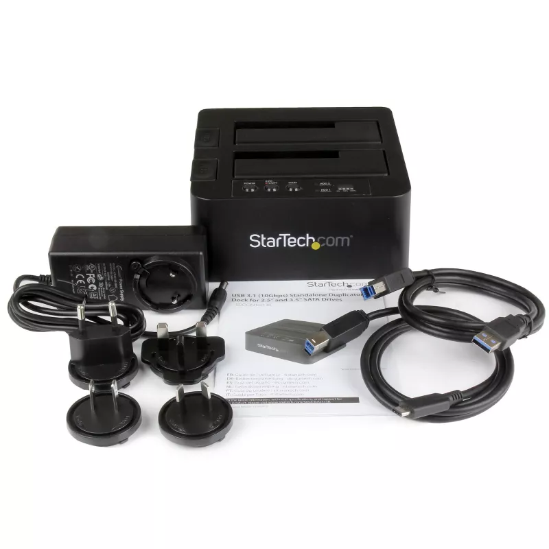 StarTech.com Samodzielny duplikator dysków twardych, dwukieszeniowy kloner/kopiarka HDD/SSD, stacja dokująca USB 3.1 (10 Gb/s) do SATA III HDD/SSD, stacja dokująca do kopiowania dysków twardych, kloner dysków twardych