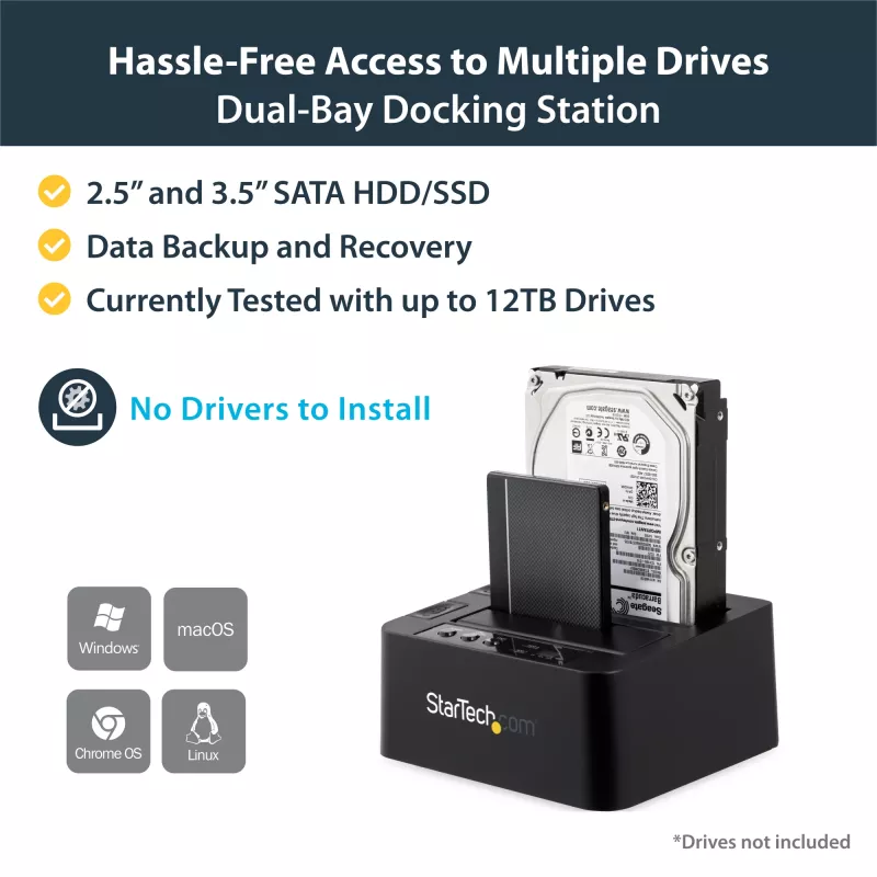 StarTech.com Samodzielny duplikator dysków twardych, dwukieszeniowy kloner/kopiarka HDD/SSD, stacja dokująca USB 3.1 (10 Gb/s) do SATA III HDD/SSD, stacja dokująca do kopiowania dysków twardych, kloner dysków twardych