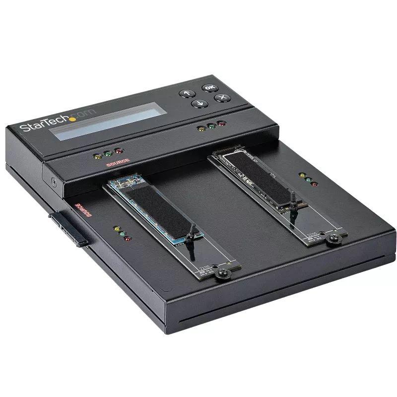 StarTech.com Samodzielny duplikator i kasownik M.2 SATA i M.2 NVMe - Kloner/Wiper HDD/SSD dla M.2 PCIe AHCI/NVMe, M.2 SATA, dysków SATA 2.5/3.5 cala - Zewnętrzny kasownik/duplikator dysków twardych, TAA