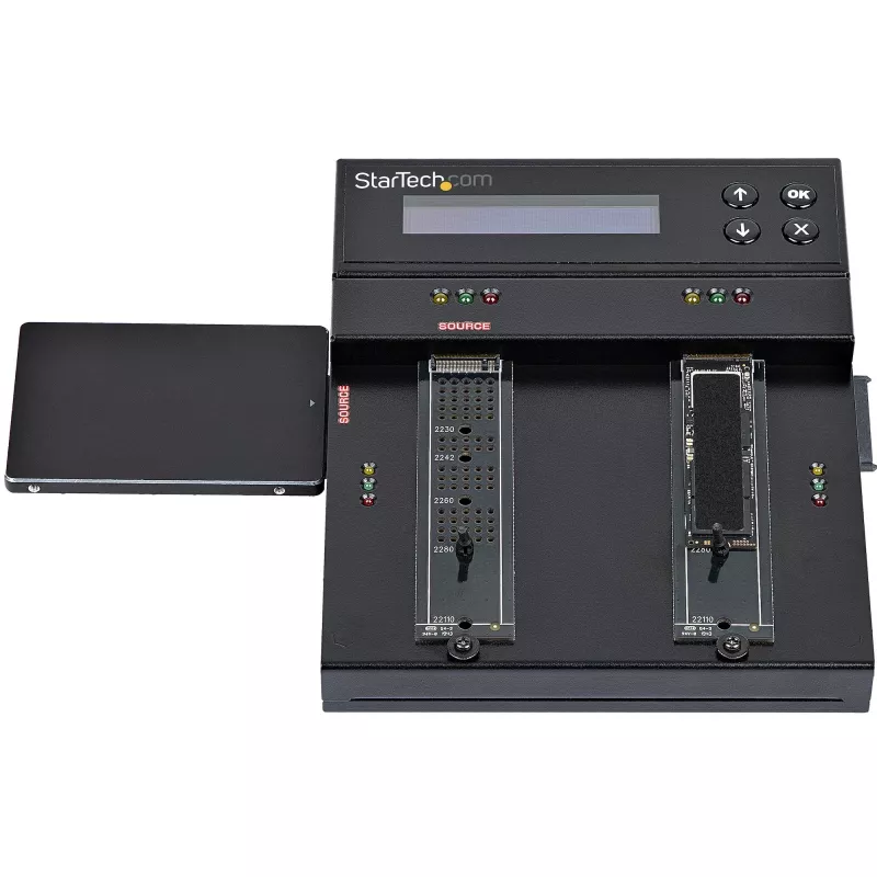 StarTech.com Samodzielny duplikator i kasownik M.2 SATA i M.2 NVMe - Kloner/Wiper HDD/SSD dla M.2 PCIe AHCI/NVMe, M.2 SATA, dysków SATA 2.5/3.5 cala - Zewnętrzny kasownik/duplikator dysków twardych, TAA