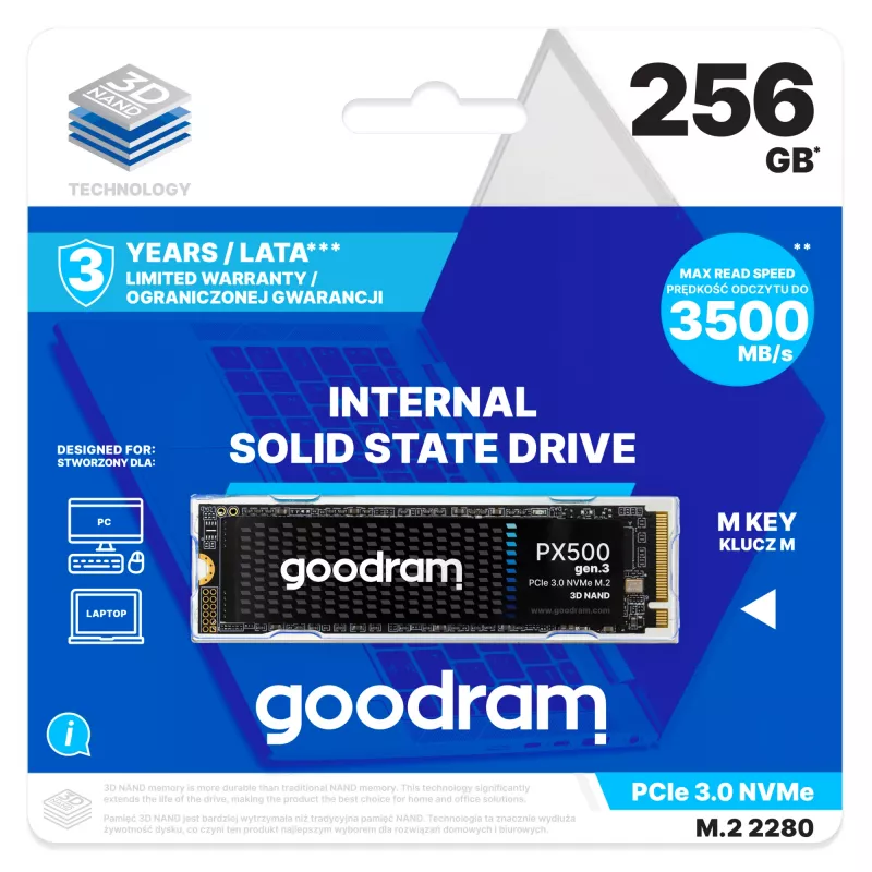 Goodram PX500 GEN.3 SSDPR-PX500-256-80-G3 dysk SSD wewnętrzny 256 GB M.2 PCI Express 3.0 NVMe 3D NAND