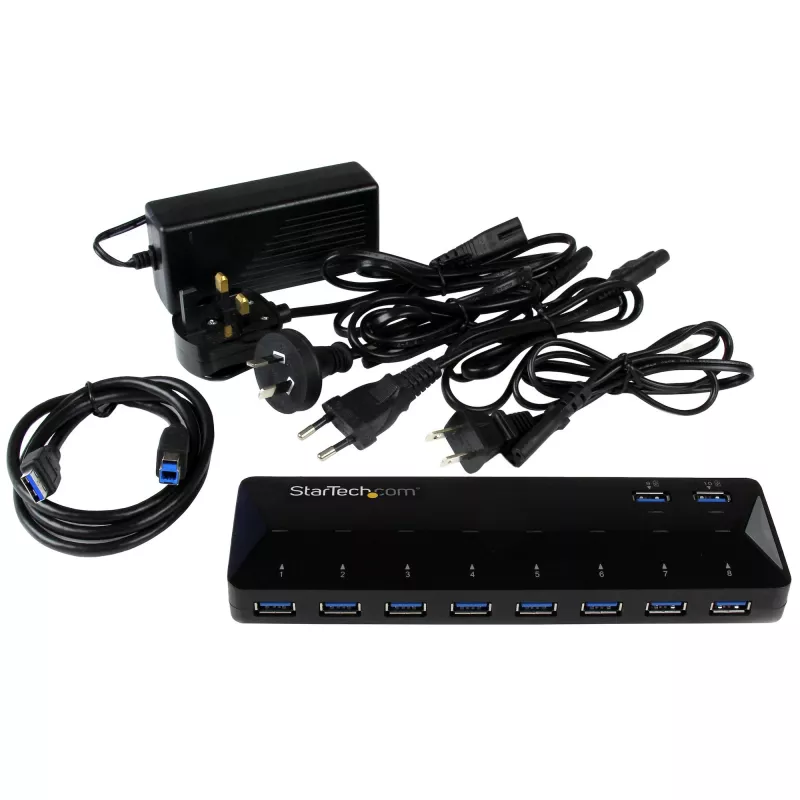 StarTech.com 10-portowy hub USB 3.0 z portami ładowania i synchronizacji – 2 porty 1,5 A~10-portowy hub USB 3.0 z portami ładowania i synchronizacji – 5 Gb/s – 2 porty 1,5 A