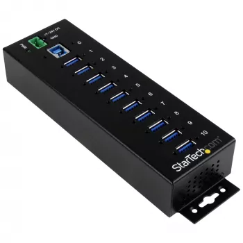 StarTech.com 10-portowy przemysłowy hub USB 3.0 - ochrona ESD i przeciwprzepięciowa~10-portowy hub USB 3.0 - 5 Gb/s - metalowy przemysłowy hub USB-A z ochroną ESD i przeciwprzepięciową - montaż na szynie DIN, ścianie lub biurku - zgodny z TAA rozszerzacz USB