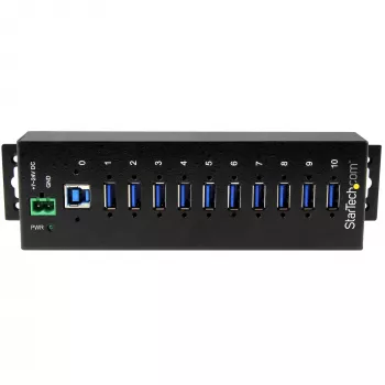 StarTech.com 10-portowy przemysłowy hub USB 3.0 - ochrona ESD i przeciwprzepięciowa~10-portowy hub USB 3.0 - 5 Gb/s - metalowy przemysłowy hub USB-A z ochroną ESD i przeciwprzepięciową - montaż na szynie DIN, ścianie lub biurku - zgodny z TAA rozszerzacz USB
