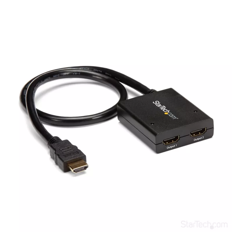 StarTech.com 4K HDMI 2-Port Video Splitter – rozgałęźnik HDMI 1x2 – zasilany przez USB lub zasilacz – 4K 30 Hz