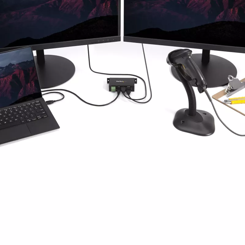 StarTech.com 4-portowy hub USB 2.0 - Metalowy przemysłowy hub USB-A - Hub USB do montażu na szynie DIN, ścianie lub biurku - Zgodny z TAA ekspander USB