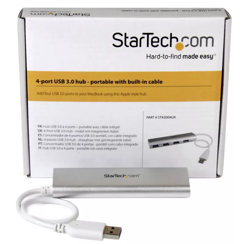 StarTech.com 4-portowy hub USB, USB A na 4x porty USB-A, USB 5 Gb/s, wytrzymała konstrukcja, zasilany magistralowo, przenośny hub USB 3.0 do laptopa