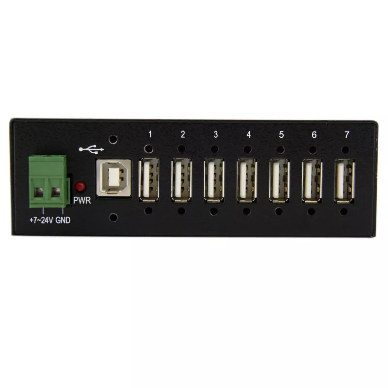 StarTech.com 7-portowy hub USB 2.0 - Metalowy przemysłowy hub USB-A z ochroną ESD i ochroną przeciwprzepięciową 350 W - Montaż na szynie DIN, ścianie lub biurku - Zgodny z TAA rozszerzacz USB