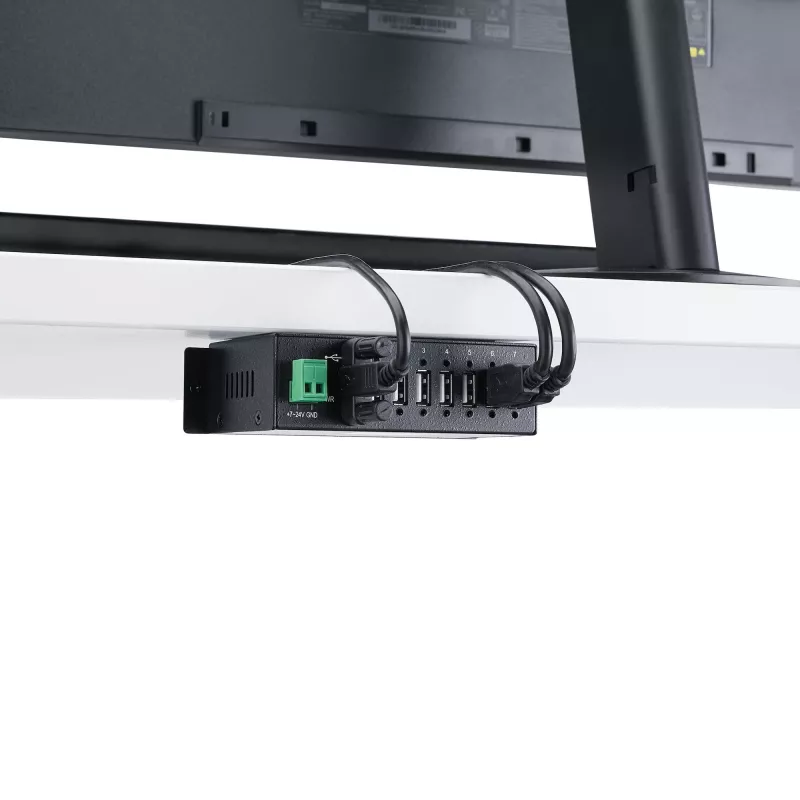 StarTech.com 7-portowy hub USB 2.0 - Metalowy przemysłowy hub USB-A z ochroną ESD i ochroną przeciwprzepięciową 350 W - Montaż na szynie DIN, ścianie lub biurku - Zgodny z TAA rozszerzacz USB