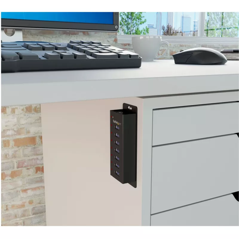 StarTech.com 7-portowy hub USB 3.0 - Obudowa metalowa do montażu na biurku lub ścianie~7-portowy hub USB 3.0 (5 Gb/s) - Obudowa metalowa do montażu na biurku lub ścianie