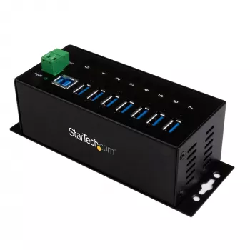 StarTech.com 7-portowy przemysłowy hub USB 3.0 z ochroną ESD ~ 7-portowy hub USB 3.0 (5 Gb/s) – Metalowy przemysłowy hub USB-A z ochroną ESD i ochroną przeciwprzepięciową 350 W – Możliwość montażu na szynie DIN, ścianie lub biurku – Zgodny z TAA rozszerzacz USB