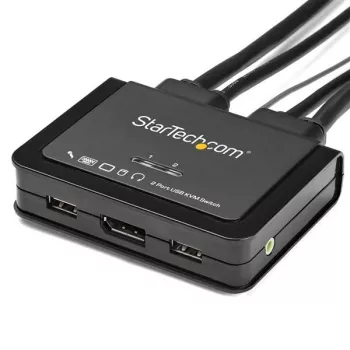 Przełącznik KVM StarTech.com 2-portowy DisplayPort - 4K 60Hz - Kompaktowy dwuportowy przełącznik KVM UHD DP 1.2 USB na pulpit z kablami 1,2 m i audio - zasilany przez magistralę i zdalne przełączanie - MacBook ThinkPad