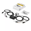 Przełącznik KVM StarTech.com 2-portowy DisplayPort - 4K 60Hz - Kompaktowy dwuportowy przełącznik KVM UHD DP 1.2 USB na pulpit z kablami 1,2 m i audio - zasilany przez magistralę i zdalne przełączanie - MacBook ThinkPad