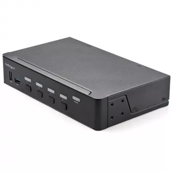 StarTech.com 4-portowy przełącznik HDMI KVM – pojedynczy monitor 4K 60 Hz Ultra HD HDR – biurkowy przełącznik KVM HDMI 2.0 z 2-portowym hubem USB 3.0 (5 Gb/s) i 4x USB 2.0 HID, audio – przełączanie skrótami klawiszowymi – TAA