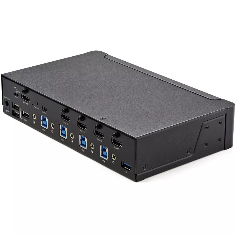 StarTech.com 4-portowy przełącznik HDMI KVM – pojedynczy monitor 4K 60 Hz Ultra HD HDR – biurkowy przełącznik KVM HDMI 2.0 z 2-portowym hubem USB 3.0 (5 Gb/s) i 4x USB 2.0 HID, audio – przełączanie skrótami klawiszowymi – TAA